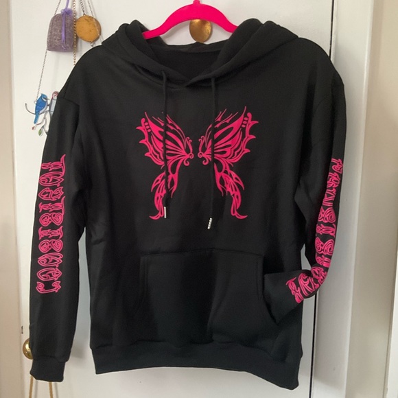 Winx Club Hoodie Fairy Wing Sweatshirt Butterfly Fairycore Vibes Black Pink Hood - Picture 2 of 10